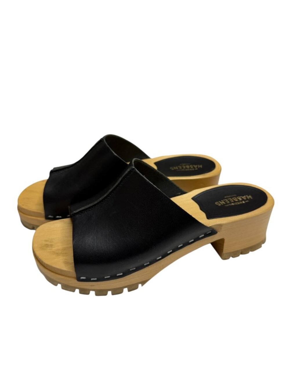 Hasbeens Annette High Swedish Clogs Shoes Leather Wood Black 37 US 6.5 NIB